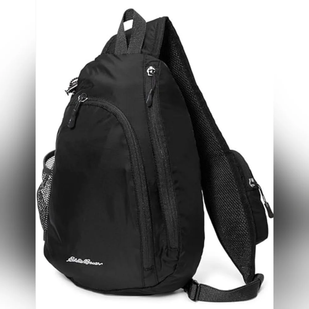 Eddie Bauer Black Sling Bag Double Zip Compartment